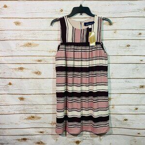 Blue Rain High Waisted Dress Size M Multi Stripe Zip Closure Round neck